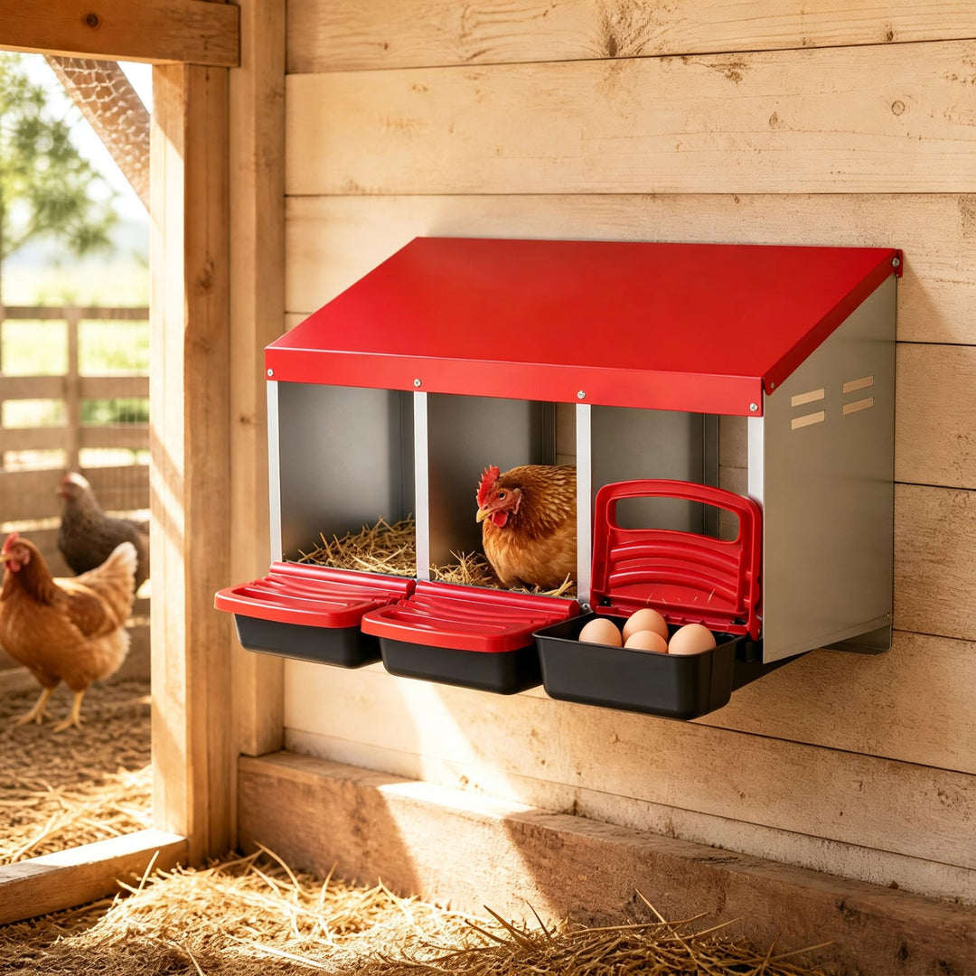 3-Compartment Roll Away Chicken Nesting Box with Removable Trays