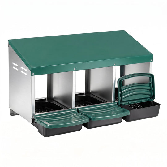 3-Compartment Roll Away Chicken Nesting Box with Removable Trays