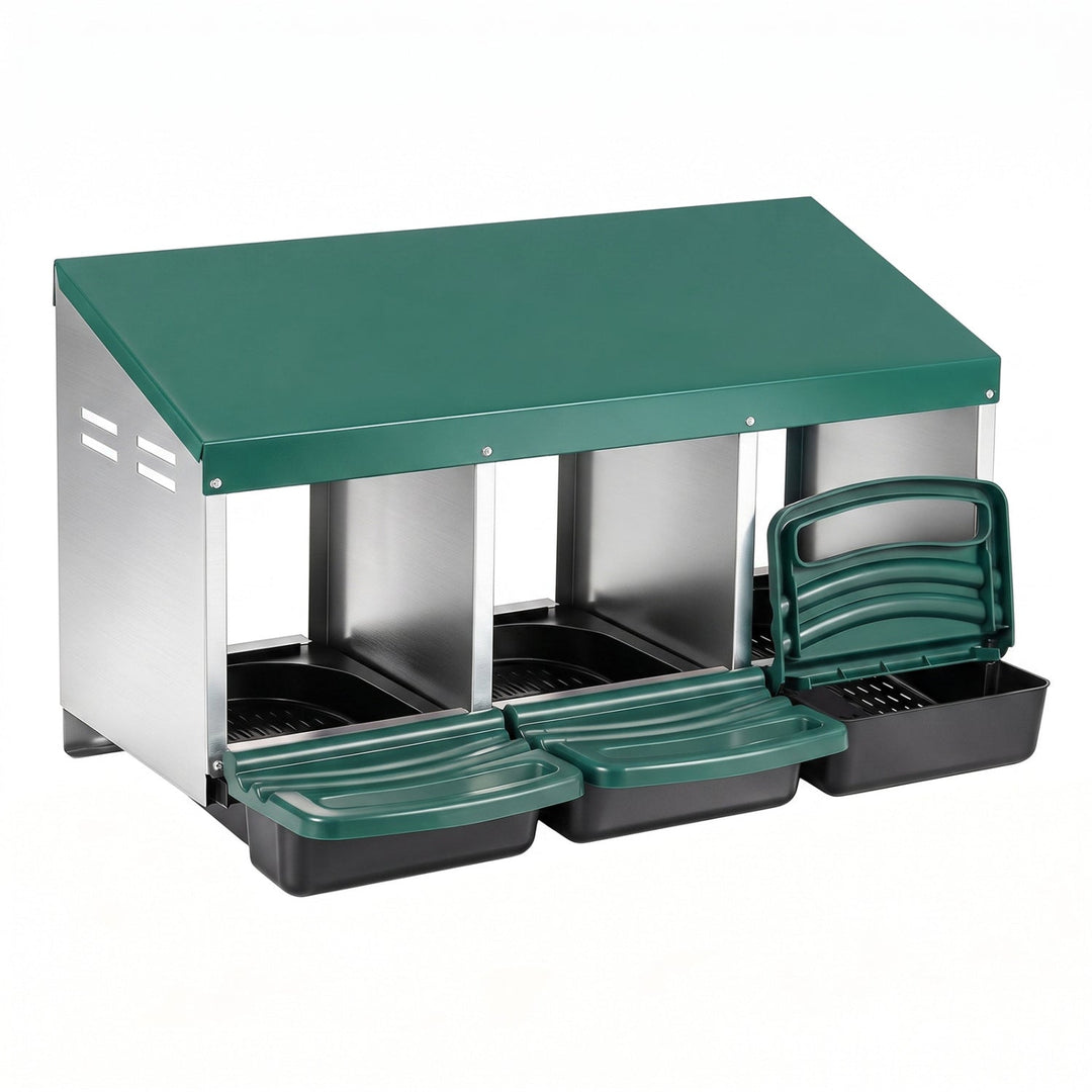 3-Compartment Roll Away Chicken Nesting Box with Removable Trays