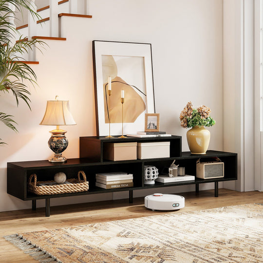 3 Cubby TV Stand for TVs up to 70 Inch with Open Storage Compartments
