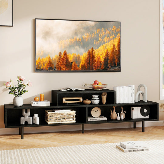 3 Cubby TV Stand for TVs up to 70 Inch with Open Storage Compartments