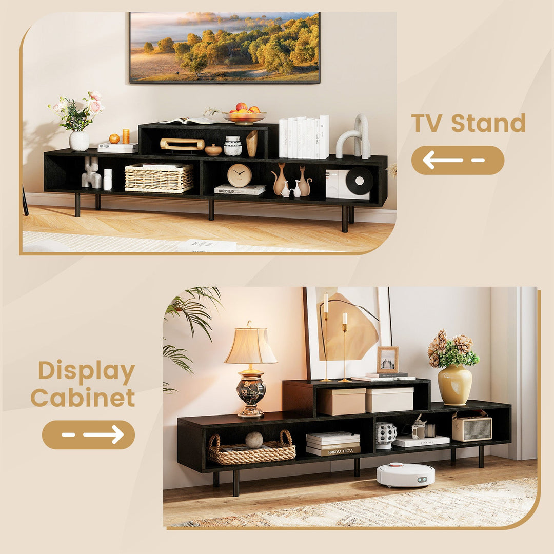 3 Cubby TV Stand for TVs up to 70 Inch with Open Storage Compartments