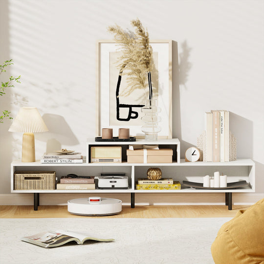 3 Cubby TV Stand for TVs up to 70 Inch with Open Storage Compartments