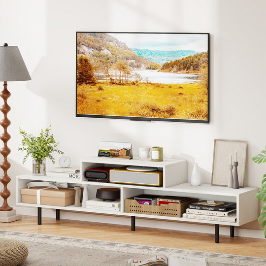 3 Cubby TV Stand for TVs up to 70 Inch with Open Storage Compartments