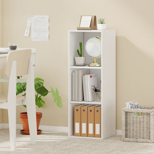 3-Cube Book Shelf Tool-Free Assembly Wooden Bookshelf Modern Bookcase Storage Organizer-White
