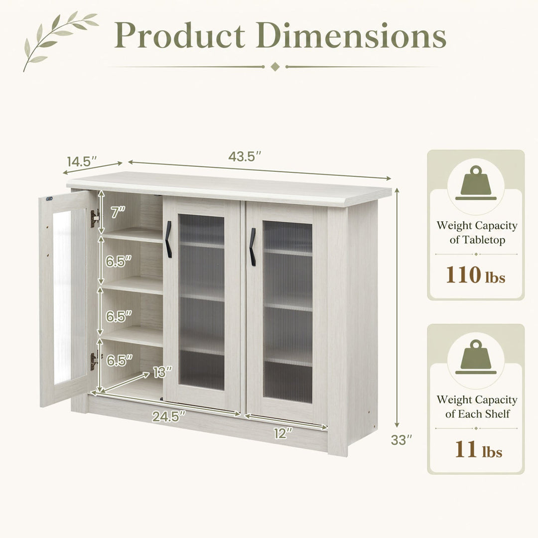 3-Door Shoe Cabinet with Removable Shelves - White