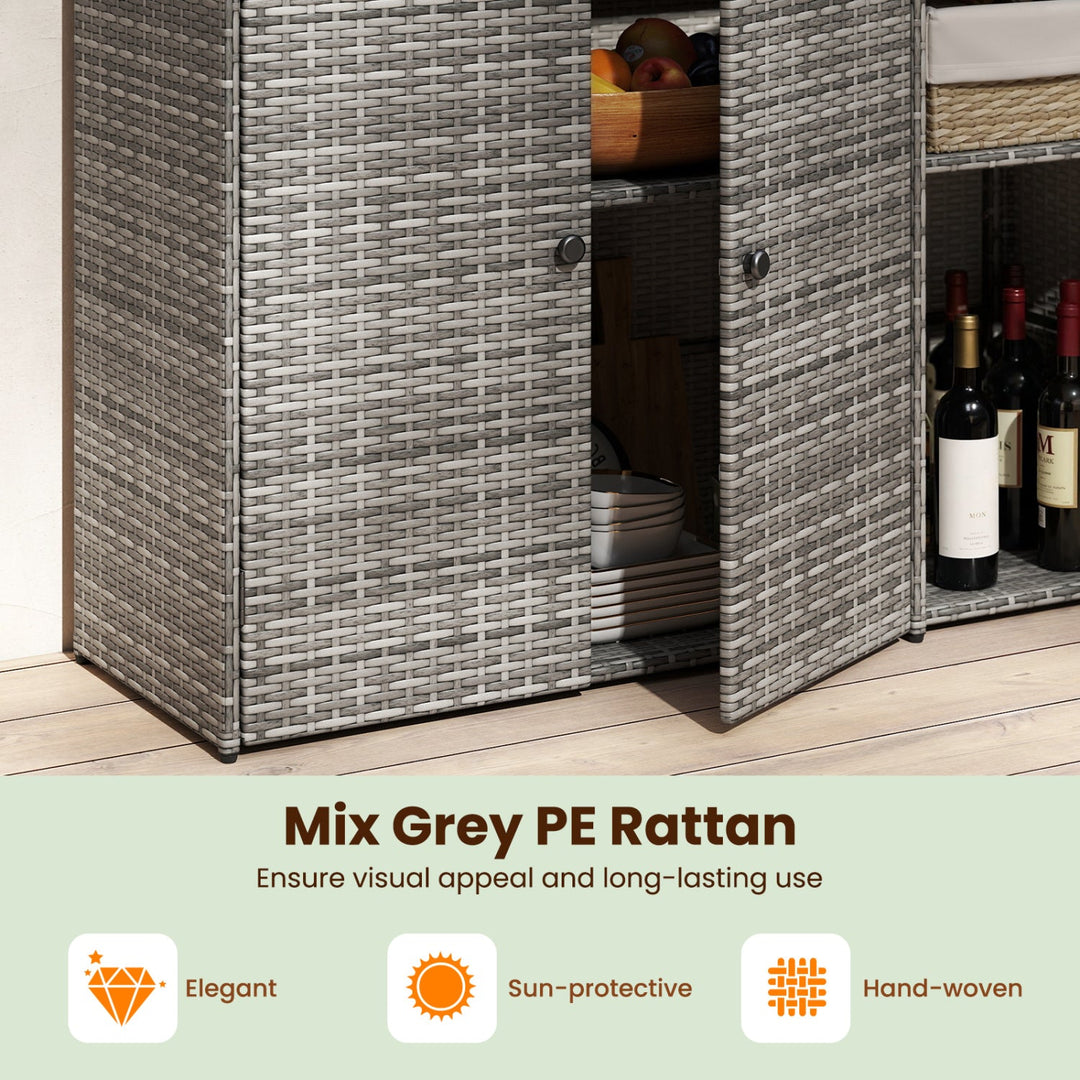 Outdoor PE Wicker Storage Cabinet with 3 Doors and Drawer