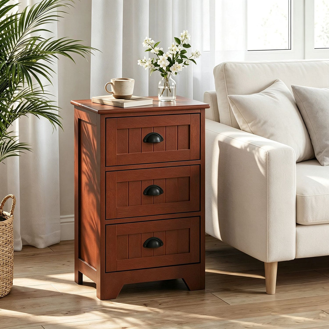 3-Drawer End Storage Wood Side Nightstand-Brown