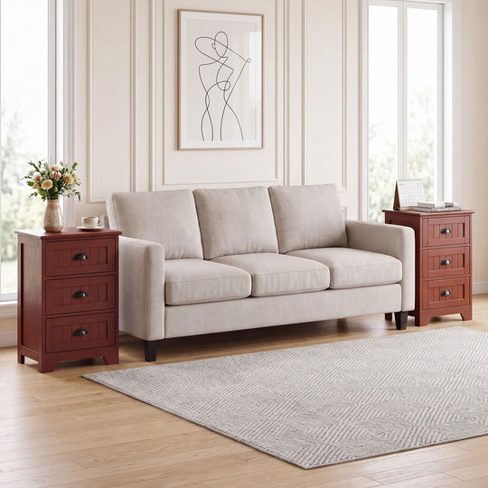 3-Drawer End Storage Wood Side Nightstand-Brown