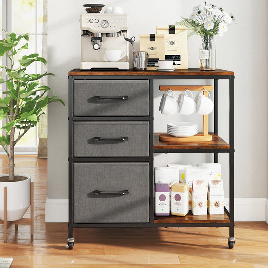 3 Drawer Mobile File Cabinet with Charging Station Rolling Printer Stand with Open Storage Shelves
