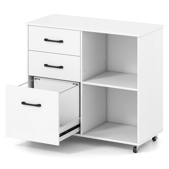 3-Drawer Mobile File Cabinet with Open Storage Shelves