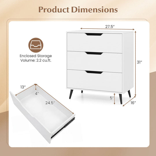 3-Drawer Wooden Dresser with Metal Legs - Rustic Farmhouse