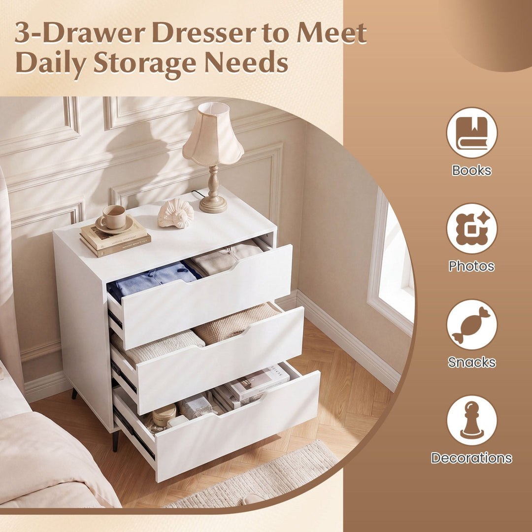3-Drawer Wooden Dresser with Metal Legs - Rustic Farmhouse