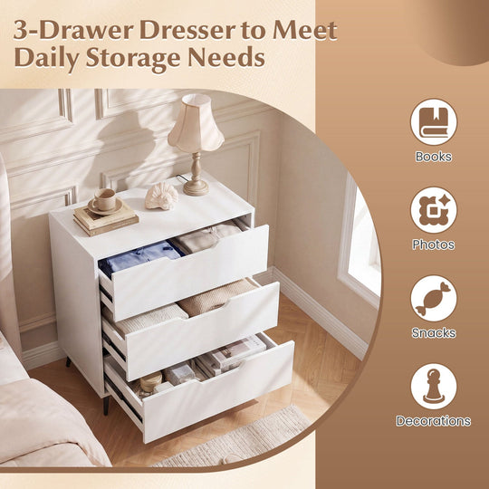 3-Drawer Wooden Dresser with Metal Legs - Rustic Farmhouse