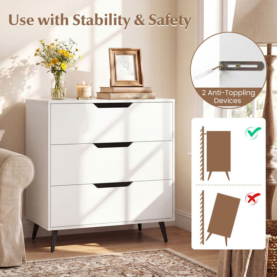 3-Drawer Wooden Dresser with Metal Legs - Rustic Farmhouse
