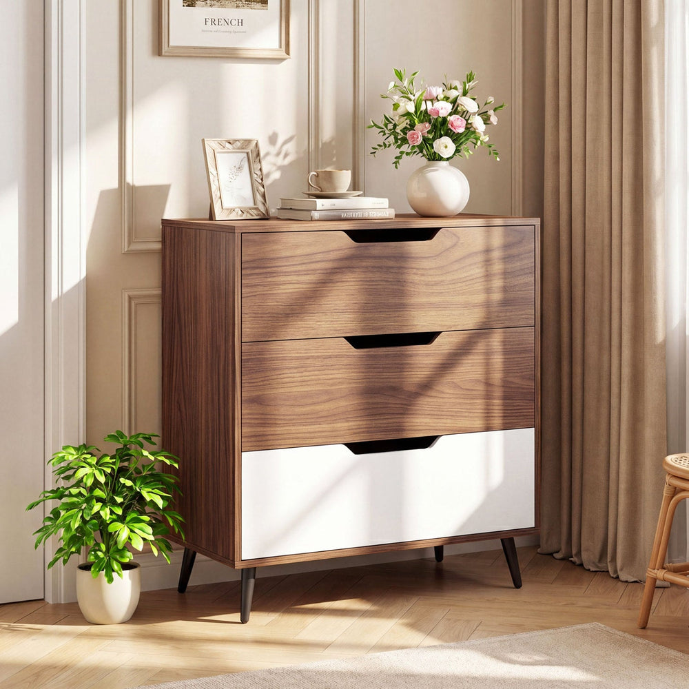 3-Drawer Wooden Dresser with Metal Legs - Rustic Farmhouse