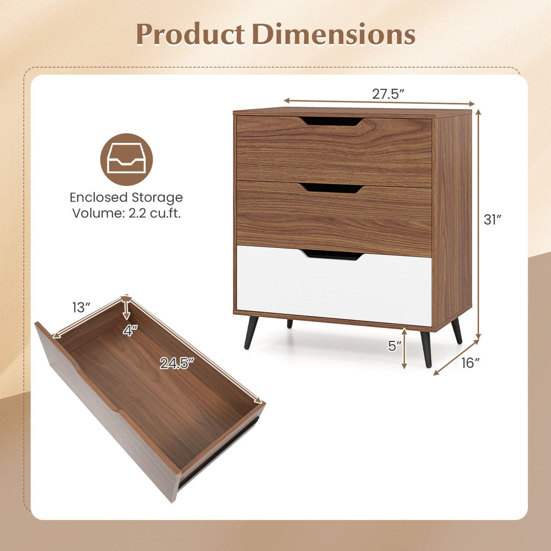 3-Drawer Wooden Dresser with Metal Legs - Rustic Farmhouse