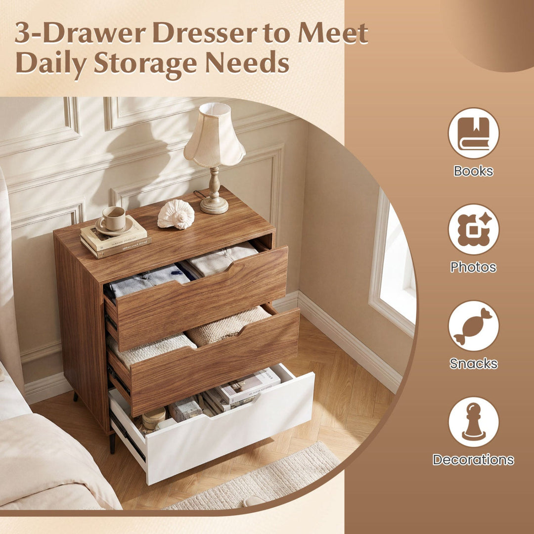 3-Drawer Wooden Dresser with Metal Legs - Rustic Farmhouse