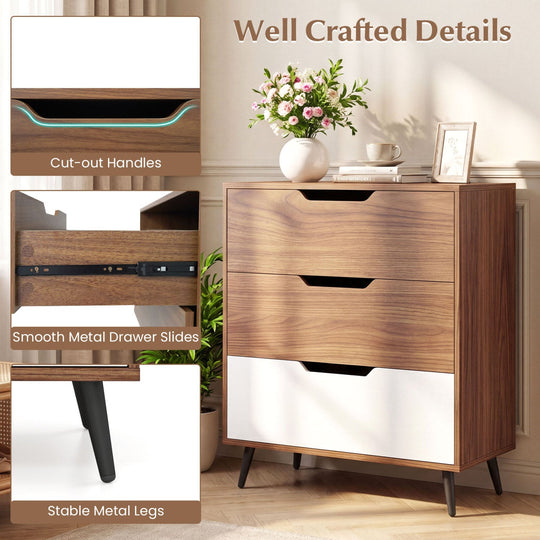 3-Drawer Wooden Dresser with Metal Legs - Rustic Farmhouse