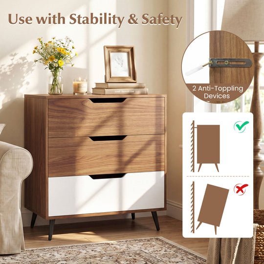 3-Drawer Wooden Dresser with Metal Legs - Rustic Farmhouse