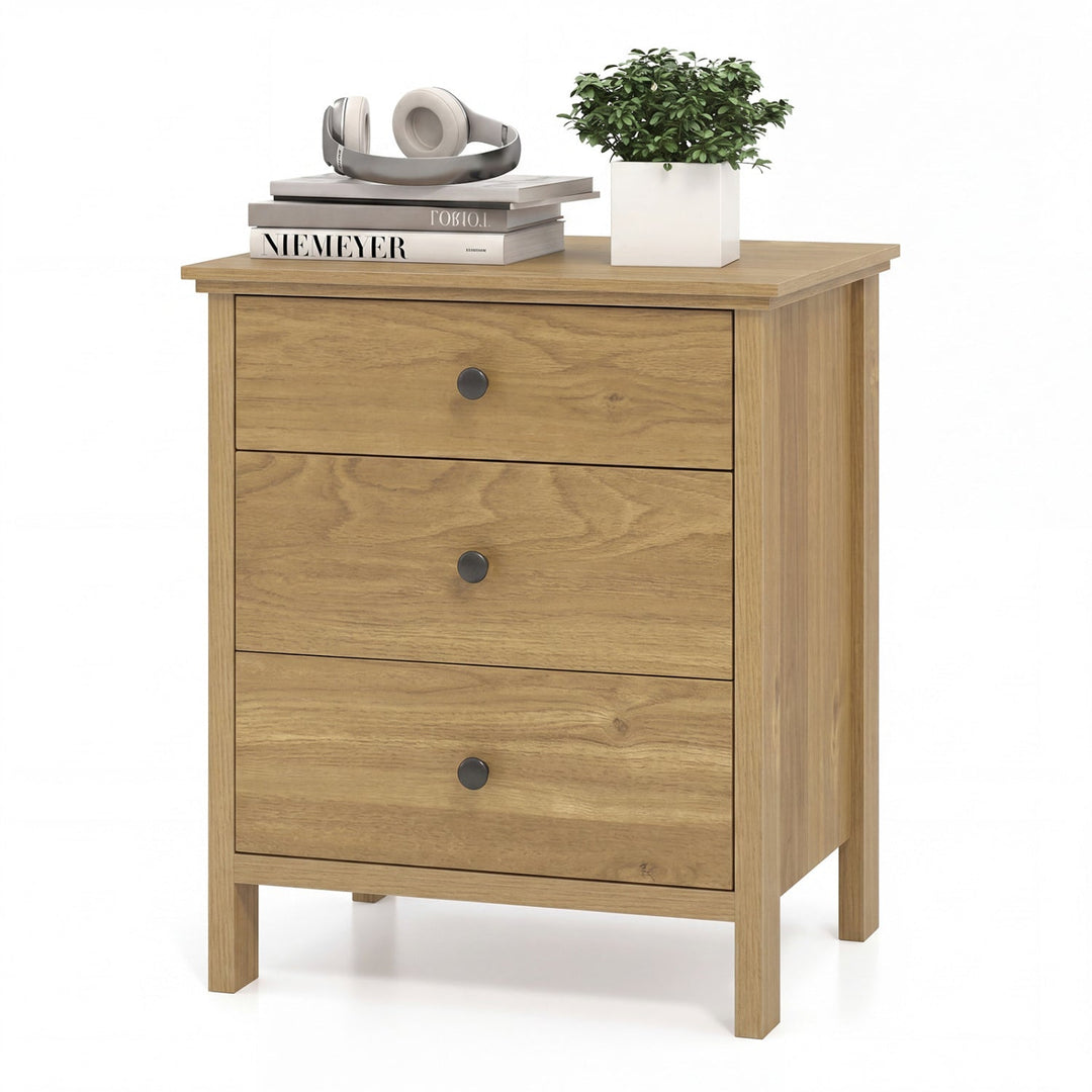 3-Drawer Wooden Nightstand with Metal Slides
