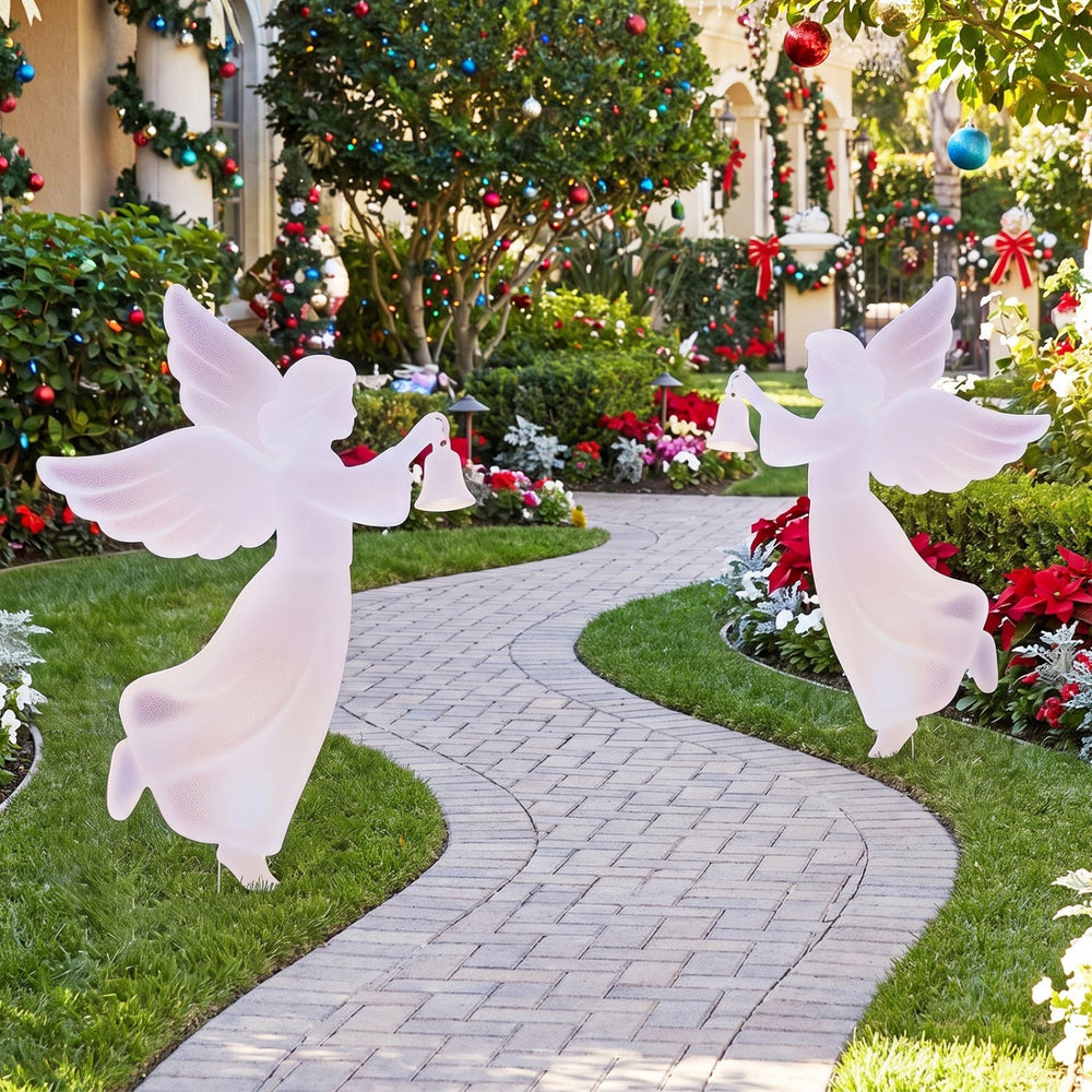 Outdoor Christmas Angel Yard Decoration Set - 3 Ft Pink