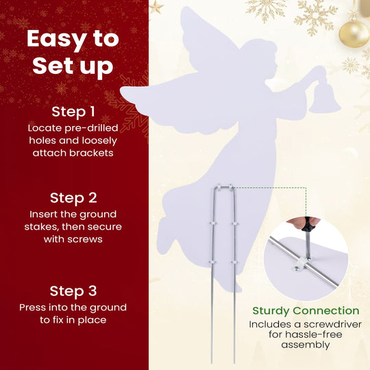 Outdoor Christmas Angel Yard Decoration Set - 3 Ft Pink