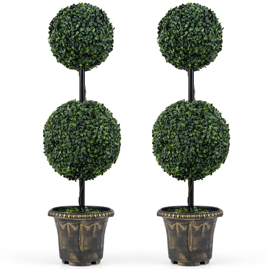 3 FT Artificial Boxwood Topiary Tree Double Ball Shrubs Set of 2