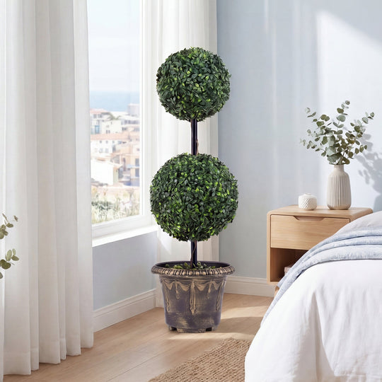 Artificial Boxwood Topiary Tree 3 FT Double Ball Shrubs