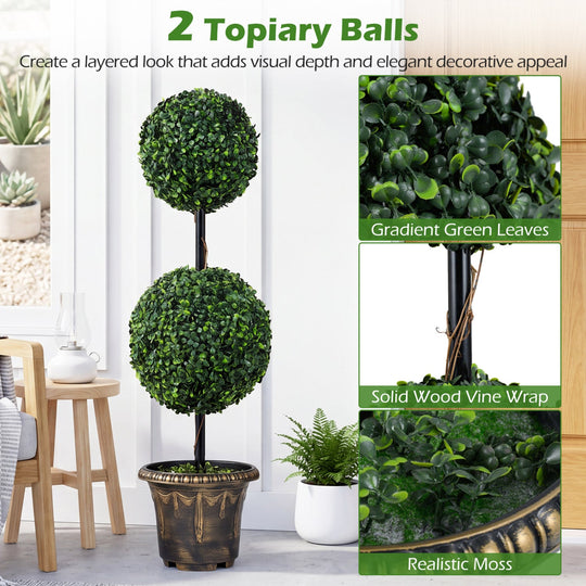 Artificial Boxwood Topiary Tree 3 FT Double Ball Shrubs