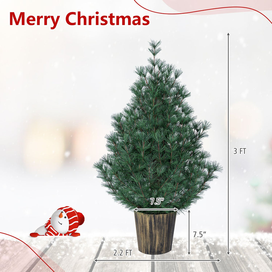3 FT Artificial Potted Christmas Tree with Vintage Flowerpot for Front Porch