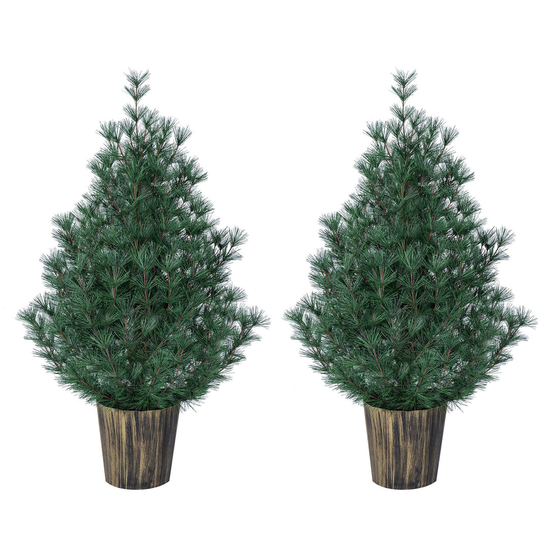 3 FT Artificial Potted Christmas Trees with Vintage Flowerpot for Front Porch Set of 2