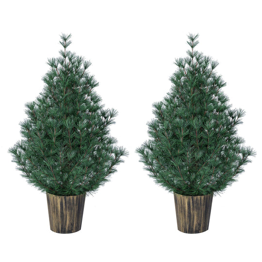 3 FT Artificial Potted Christmas Trees with Vintage Flowerpot for Front Porch Set of 2
