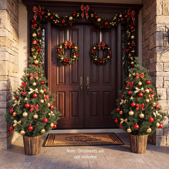 3 FT Artificial Potted Christmas Trees with Vintage Flowerpot for Front Porch Set of 2