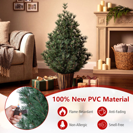 3 FT Artificial Potted Christmas Trees with Vintage Flowerpot for Front Porch Set of 2