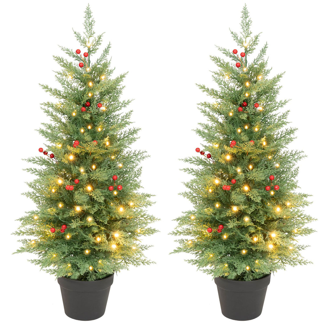 3 FT Pre-Lit Potted Christmas Tree Set of 2 with PE Branch Tips