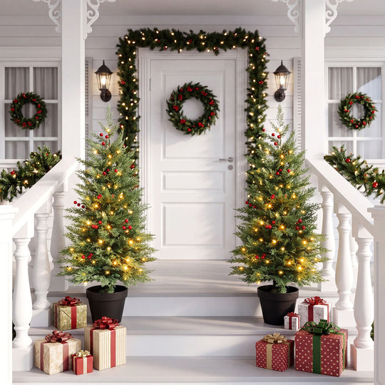 3 FT Pre-Lit Potted Christmas Tree Set of 2 with PE Branch Tips