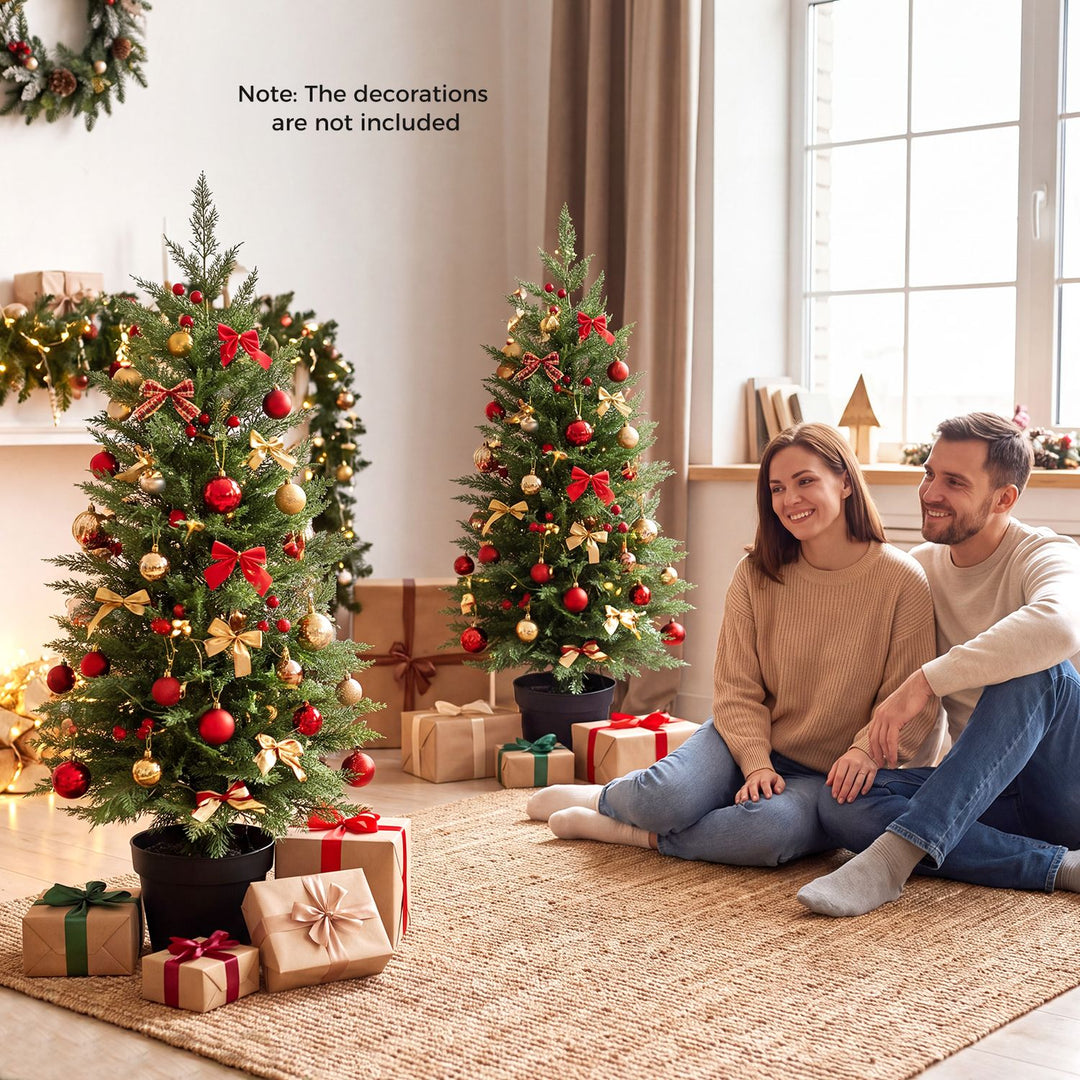 3 FT Pre-Lit Potted Christmas Tree Set of 2 with PE Branch Tips