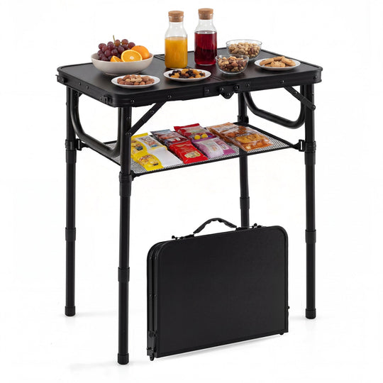3-Height Folding Camping Table with Large Storage Net & Handle
