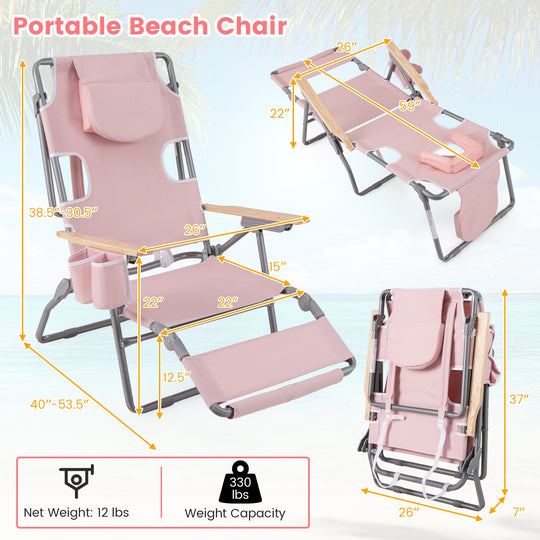 3-IN-1 Foldable Beach Chair with Footrest and Adjustable Backrest