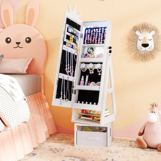 3 In 1 Kids Jewelry Cabinet with 3-Color Lighted Full Length Mirror