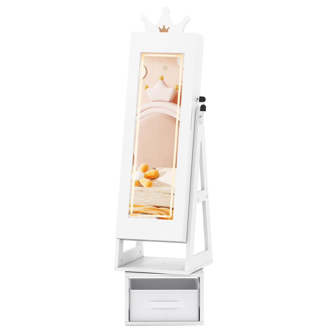 3 In 1 Kids Jewelry Cabinet with 3-Color Lighted Full Length Mirror