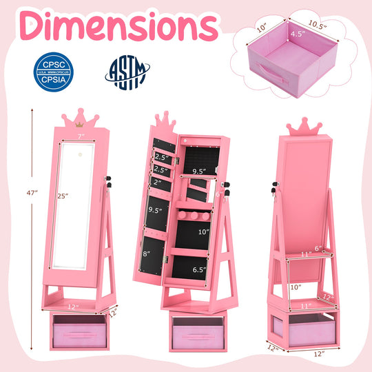 3 In 1 Kids Jewelry Cabinet with 3-Color Lighted Full Length Mirror