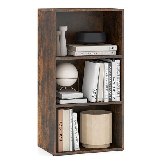 3-Tier Cube Bookcase with Adjustable Shelves for Home Office-Natural