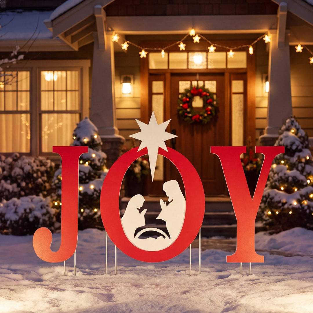 JOY Nativity Christmas Yard Sign Set with Angels - 3 Pieces