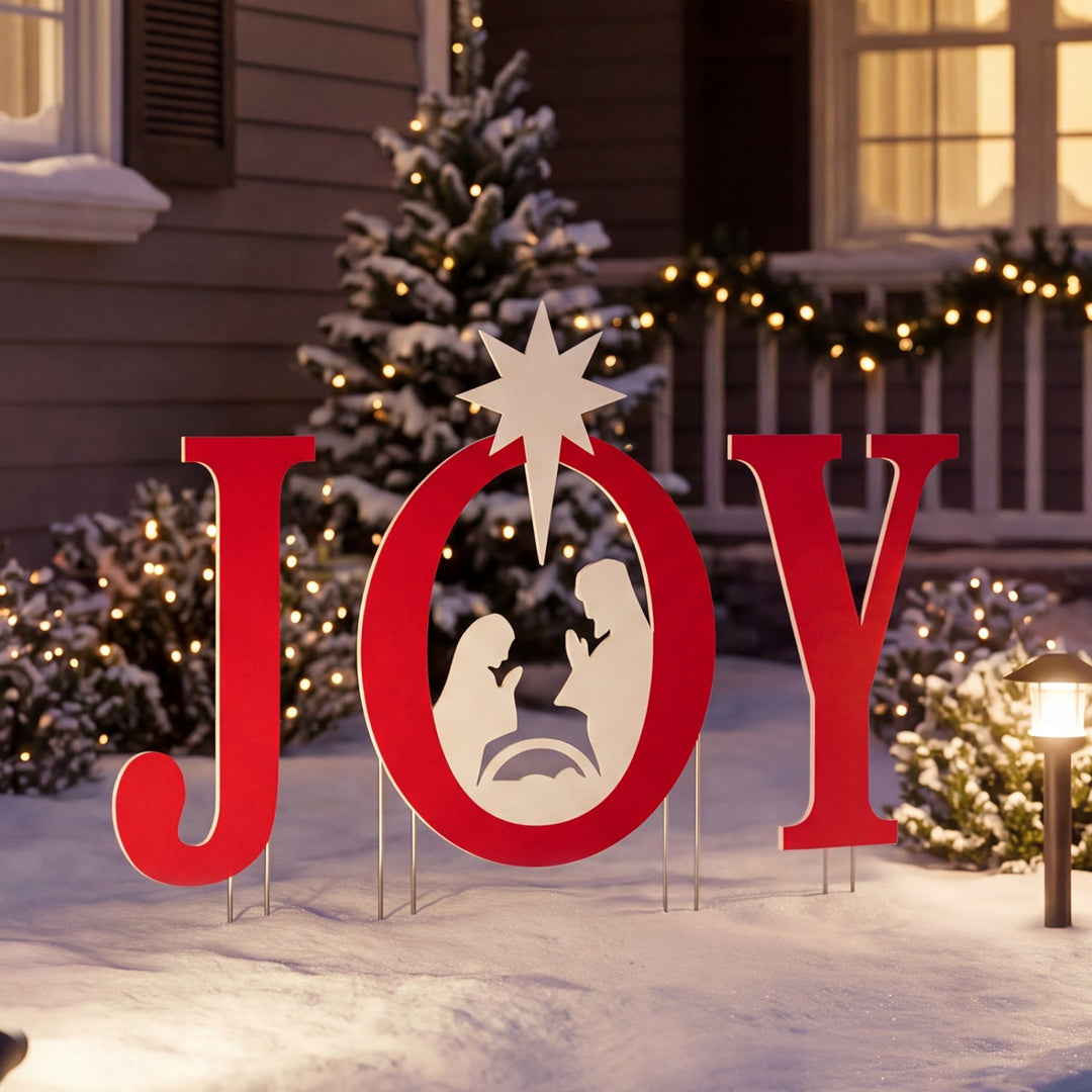 JOY Nativity Christmas Yard Sign Set with Angels - 3 Pieces