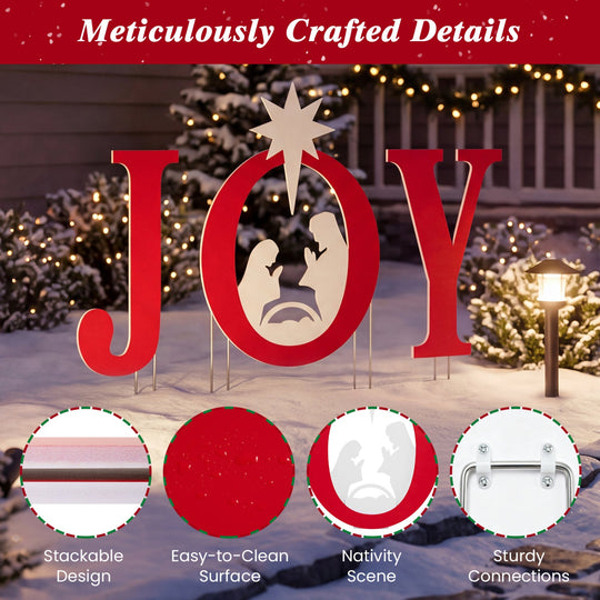 JOY Nativity Christmas Yard Sign Set with Angels - 3 Pieces