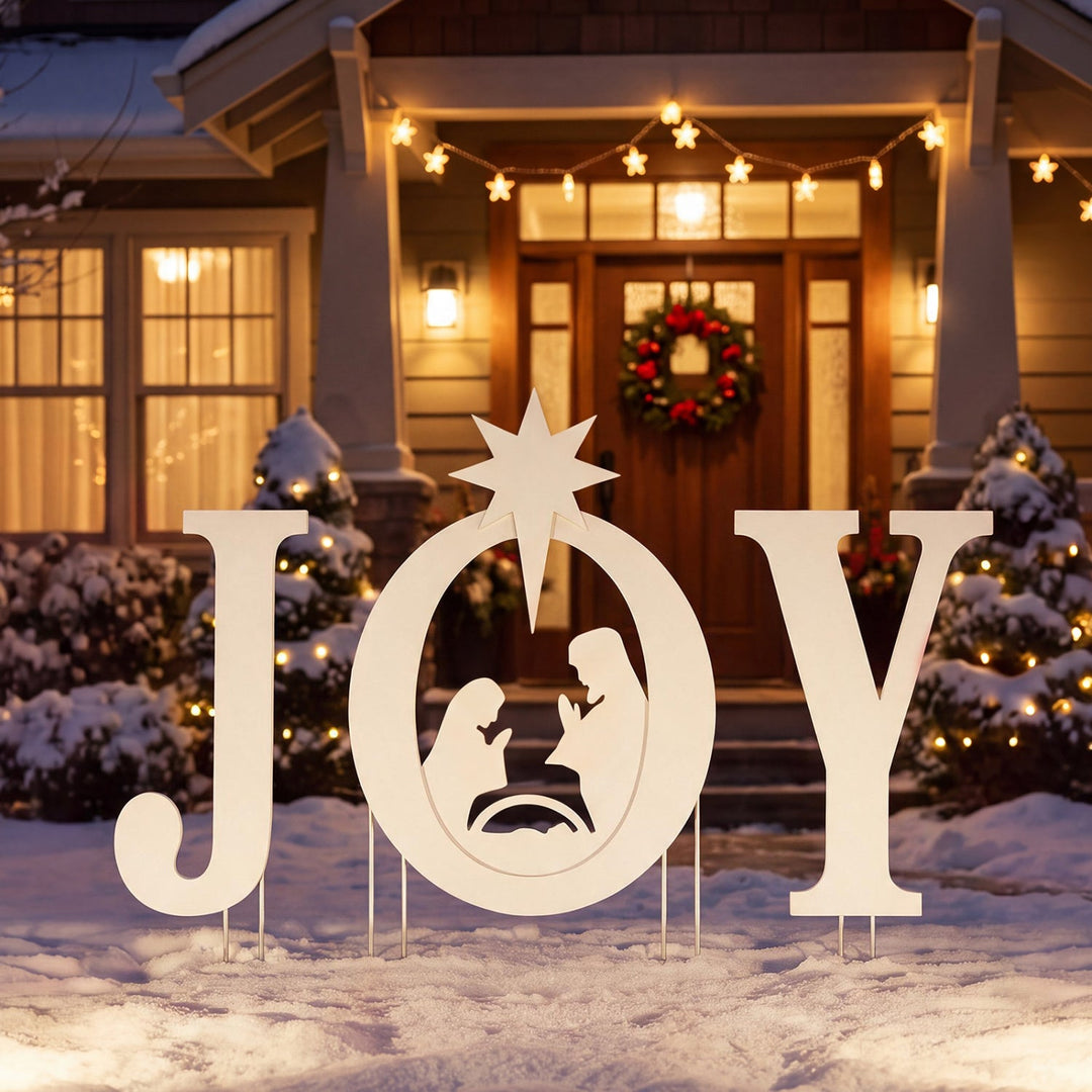 JOY Nativity Christmas Yard Sign Set with Angels - 3 Pieces