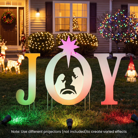 JOY Nativity Christmas Yard Sign Set with Angels - 3 Pieces