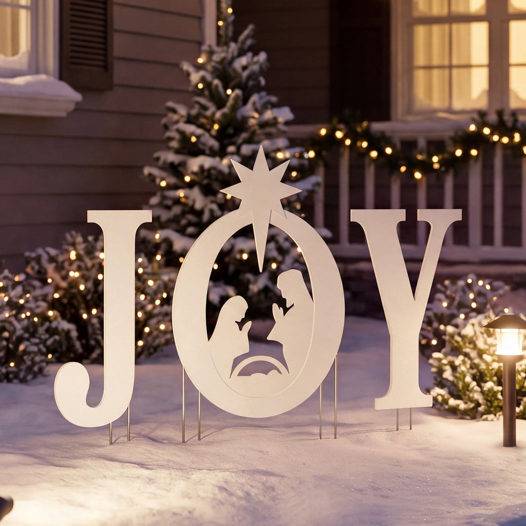 JOY Nativity Christmas Yard Sign Set with Angels - 3 Pieces